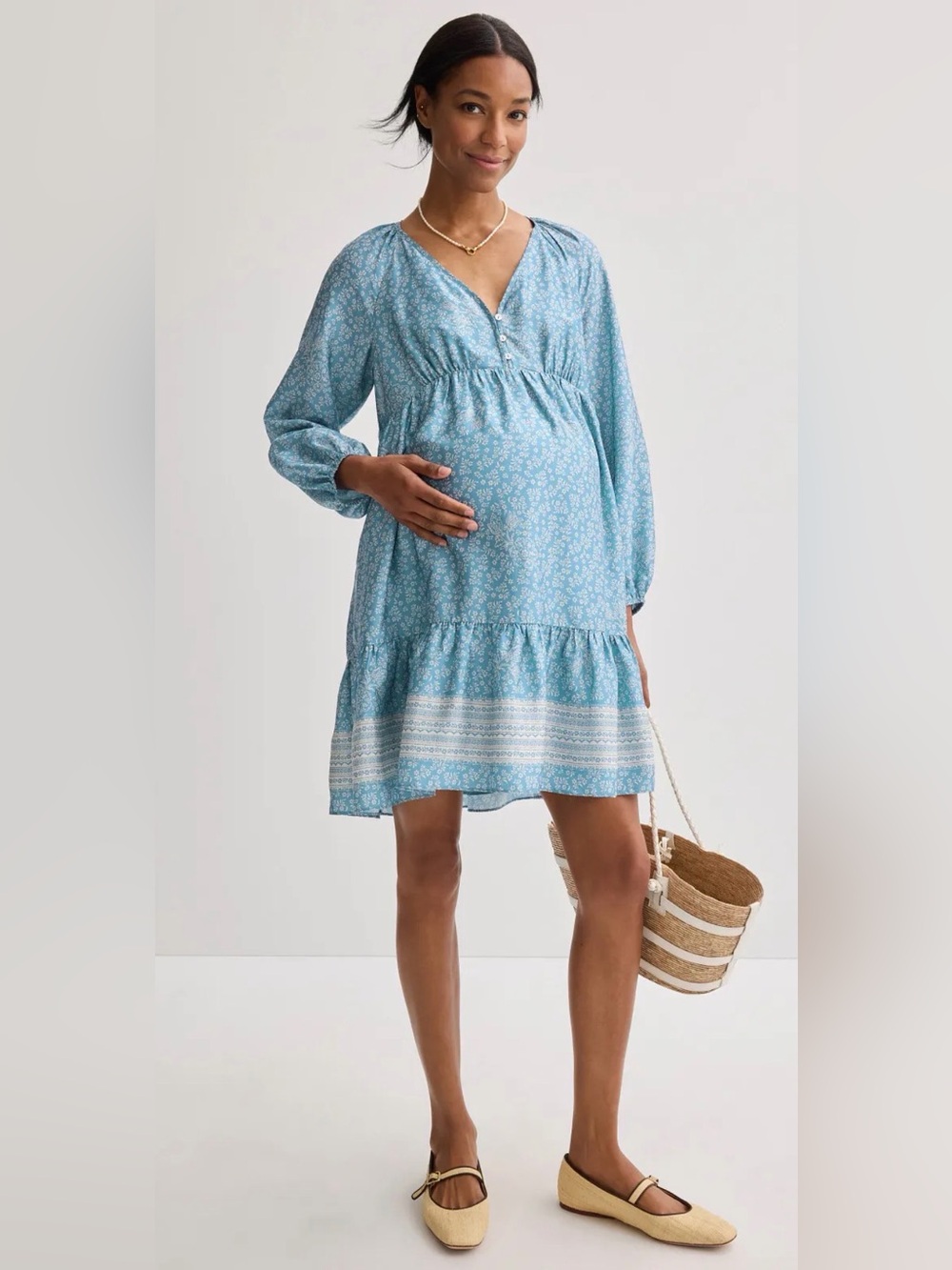 HATCH Kelsey Maternity Dress Blue Floral Size Small Boho Baby Doll